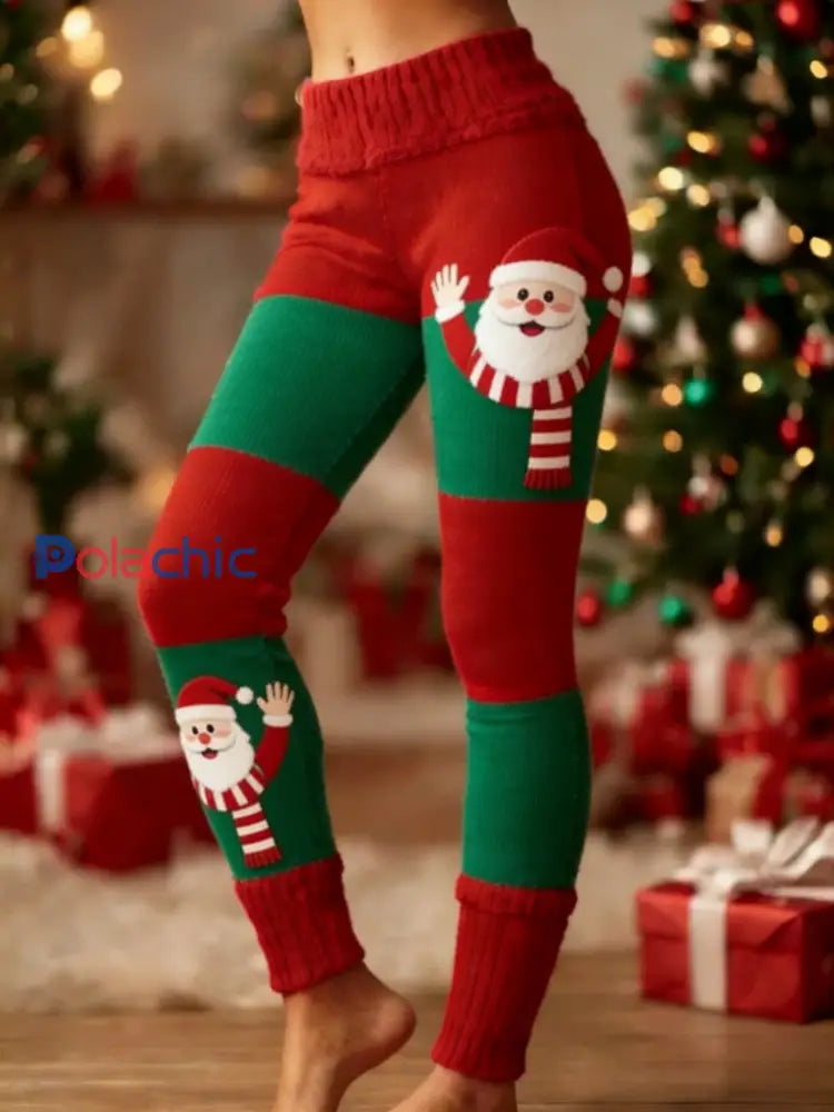 Femmes Rétro Noël Santa Fun Art Patchwork Sport Stretch Leggings Rouge / S
