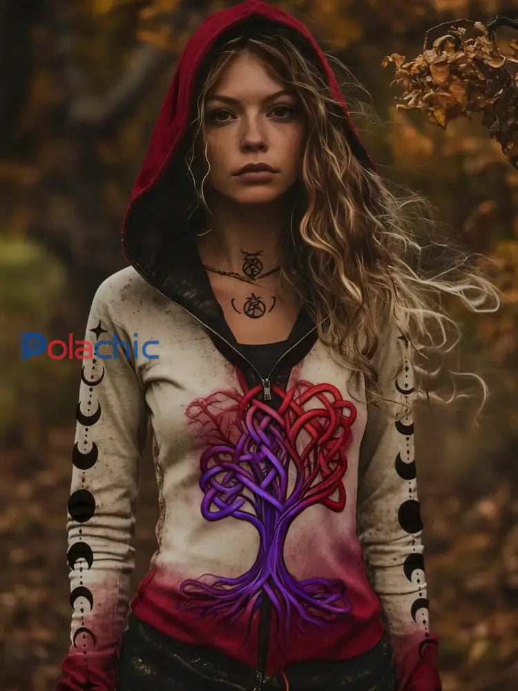 Femmes Retro Viking Celtic Knot Tree Of Life Gradient Sport Veste à capuche comme image / S
