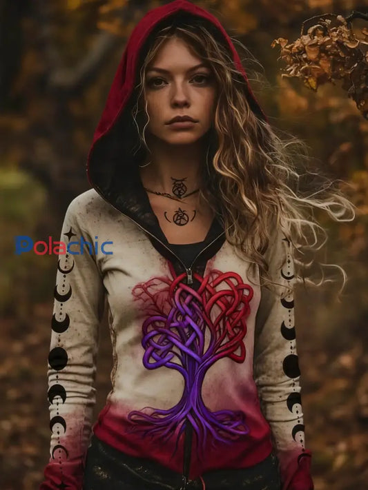Femmes Retro Viking Celtic Knot Tree Of Life Gradient Sport Veste à capuche comme image / S