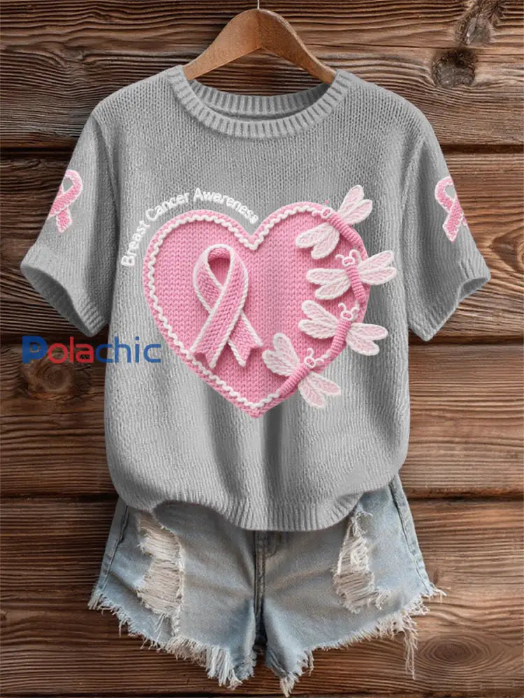 Femmes Rose Dradonflies Rose Ruban Sensibilisation Au Cancer Du Sein Soutien Tee gris / S