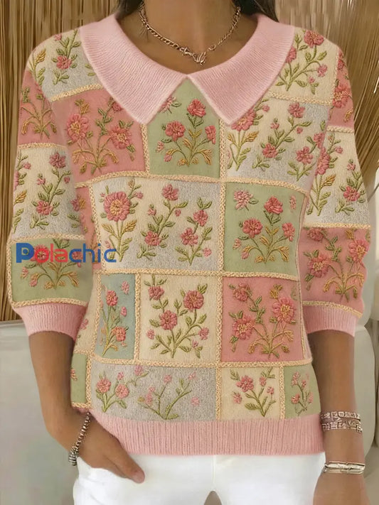 Femmes Rose Floral Art Imprimé Bébé Poupée Col Haut Rose / S