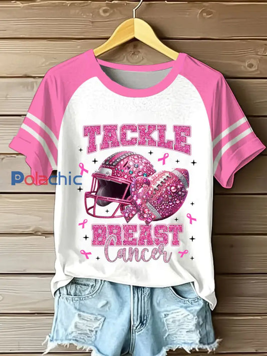 Femmes Tachle cancer du sein sensibilisation au cancer du sein col rond manches courtes T shirt Rose / S