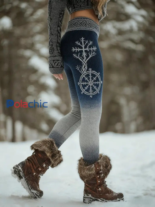 Femmes Vintage Vegvisir noeud celtique arbre de vie Gradient sport Stretch Leggings Bleu / S