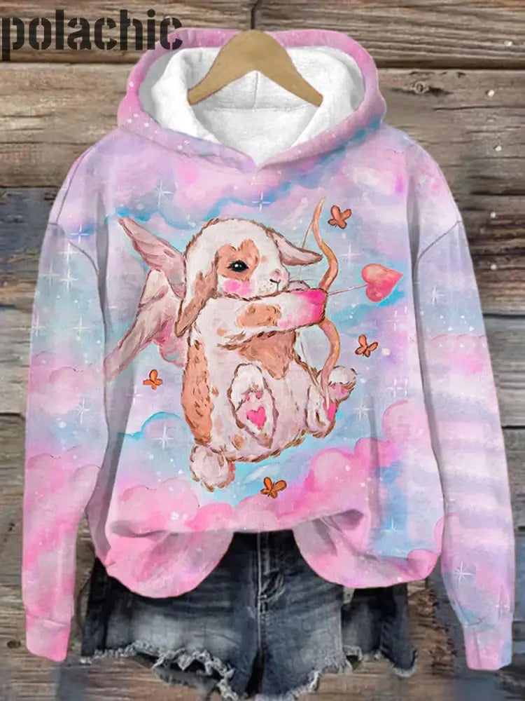 Flèche De Lapin Cupidon Imprimé Col Rond Pull Lâche À Manches Longues Sweat-Shirt A / S