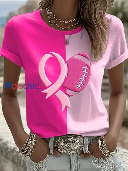 Football féminin combine avec le cancer du sein à manches courtes T-shirt comme image / S