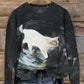 Fun Cat Art Peinture Imprimer Casual Crew Neck Top