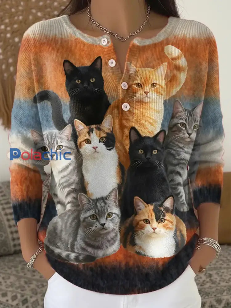 Fun Cat Pattern Art Print Top des femmes comme image / S