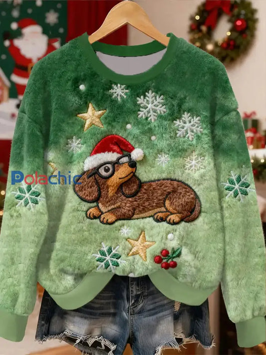 Funny Christmas Dachshund Motif Flanelle Hoodie des femmes comme image / S