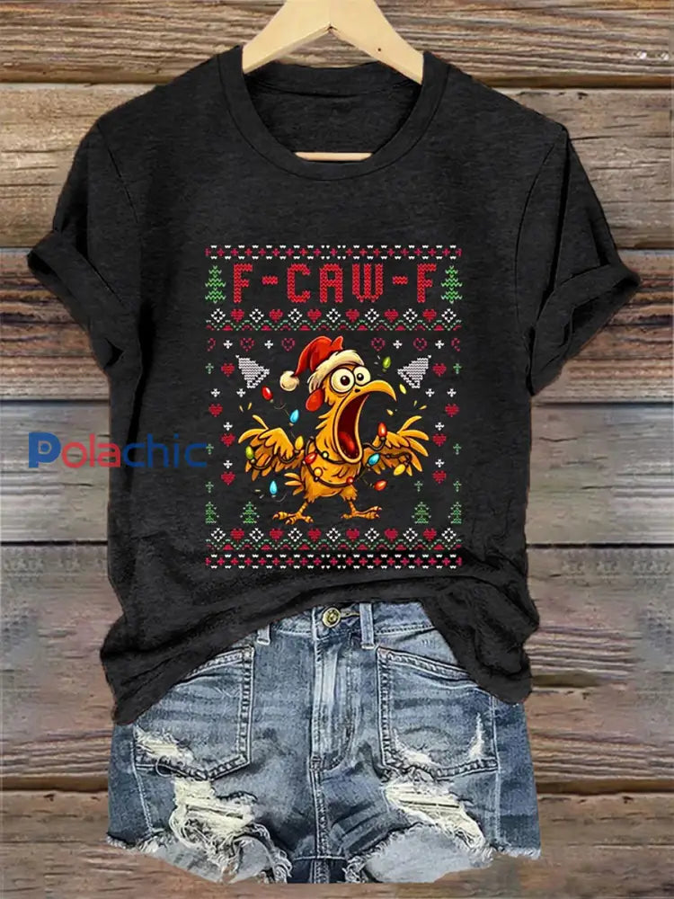 Funny Christmas F-Caw-F T-shirt décontracté pour femmes