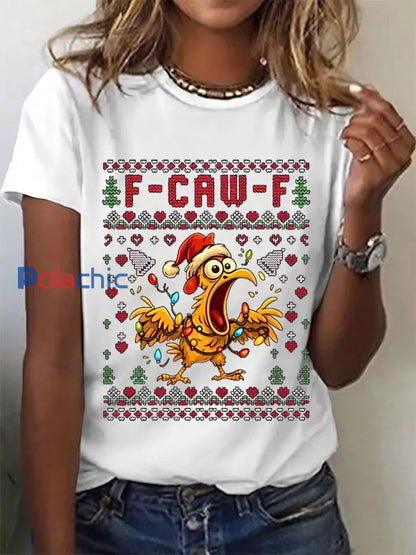 Funny Christmas F-Caw-F T-shirt décontracté pour femmes Blanc / S