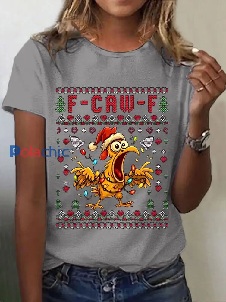 Funny Christmas F-Caw-F T-shirt décontracté pour femmes Gris Clair / S