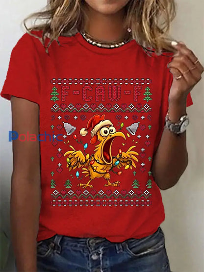 Funny Christmas F-Caw-F T-shirt décontracté pour femmes Rouge / S