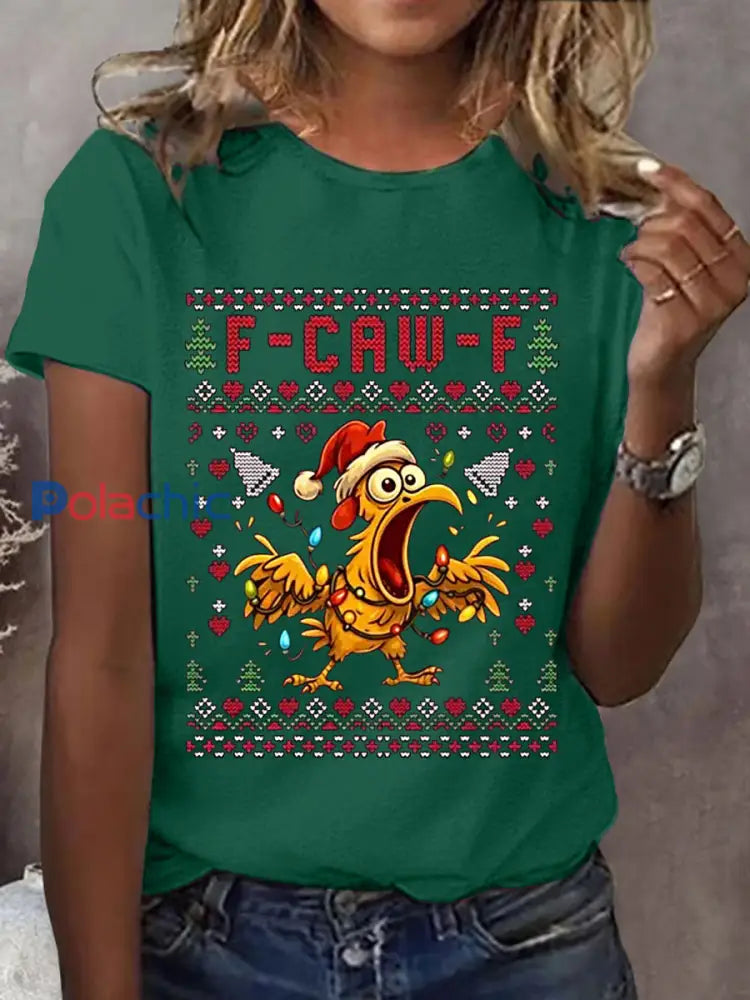 Funny Christmas F-Caw-F T-shirt décontracté pour femmes Vert Foncé / S