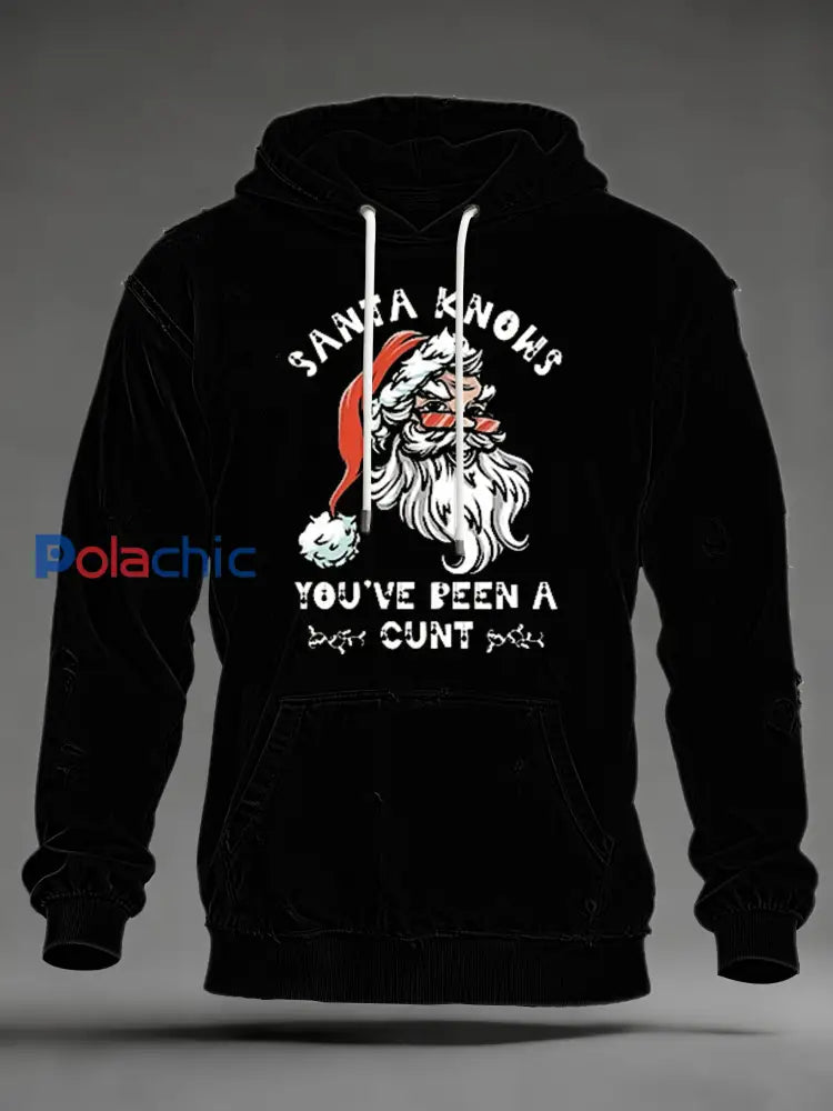Funny Christmas Santa Claus Print surdimensionné Drop-épaule Hoodie pour hommes avec poches Noir / S