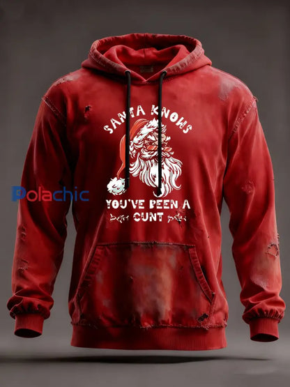 Funny Christmas Santa Claus Print surdimensionné Drop-épaule Hoodie pour hommes avec poches Rouge / S