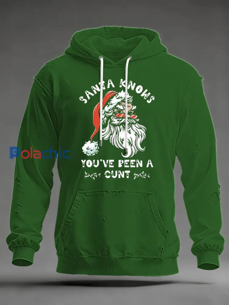 Funny Christmas Santa Claus Print surdimensionné Drop-épaule Hoodie pour hommes avec poches Vert / S