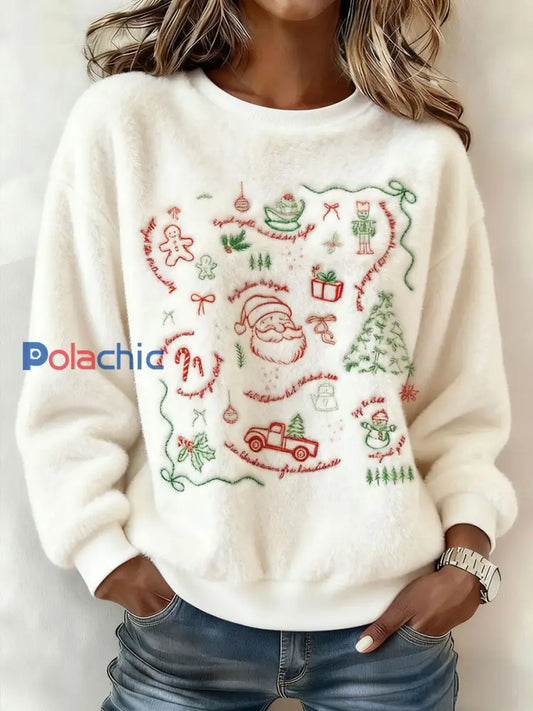 Funny FDT 8647 Sweatshirt imprimé de Noël pour femme Blanc / S