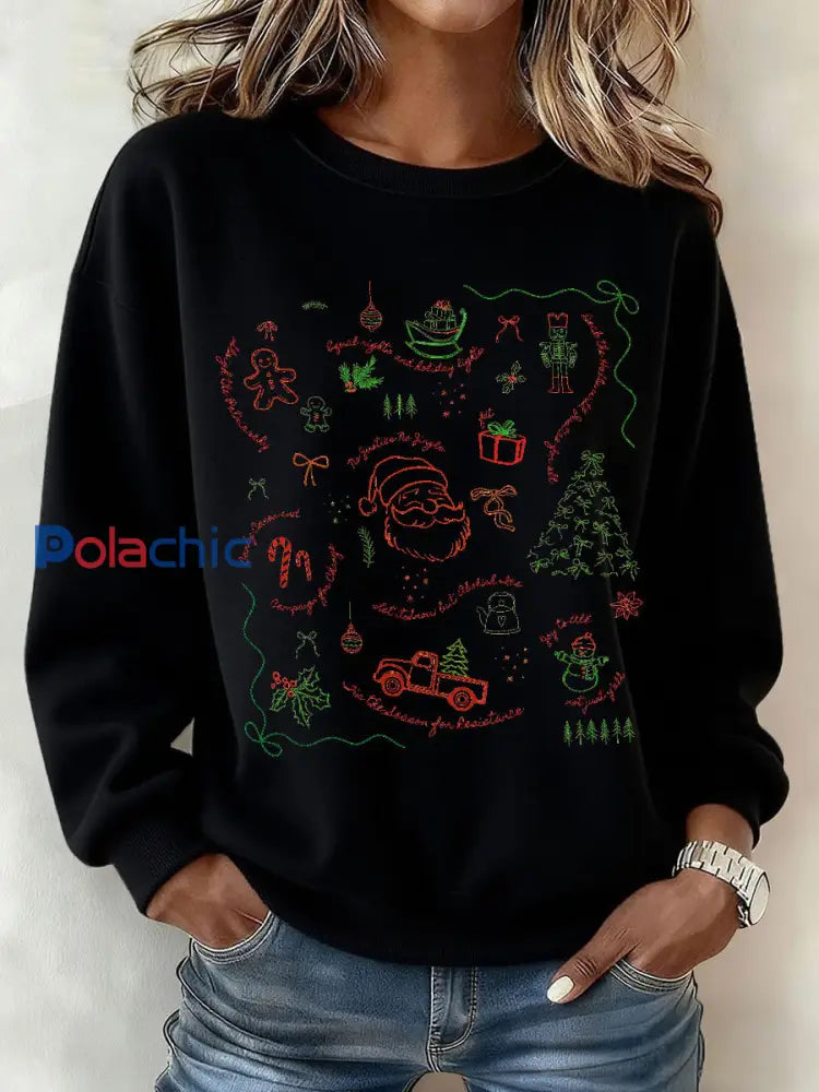 Funny FDT 8647 Sweatshirt imprimé de Noël pour femme Noir / S