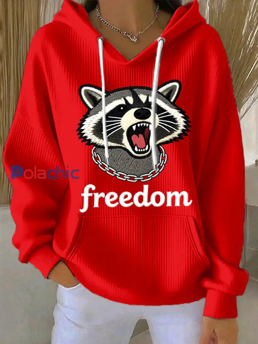 Funny raton laveur Art Imprimer Hoodie des femmes Rouge / S