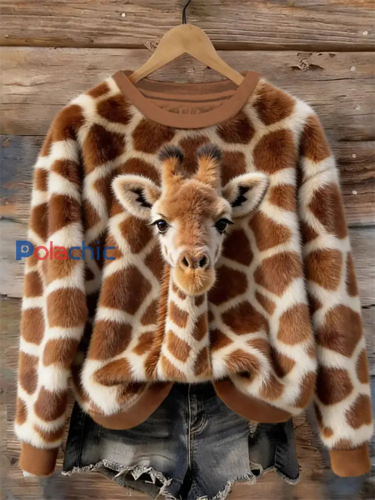 Girafe Art Print Sweat-shirt décontracté pour femmes comme image / S