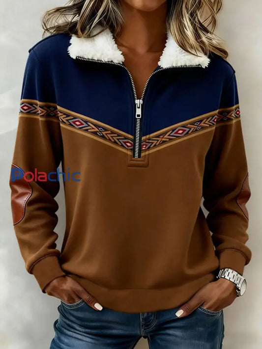 Haut à col en fourrure western rétro femme Marron / S