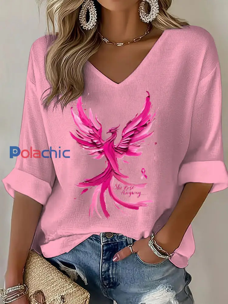 Haut à col en V Phoenix rose Women’s Breast Cancer Awareness Rose / S