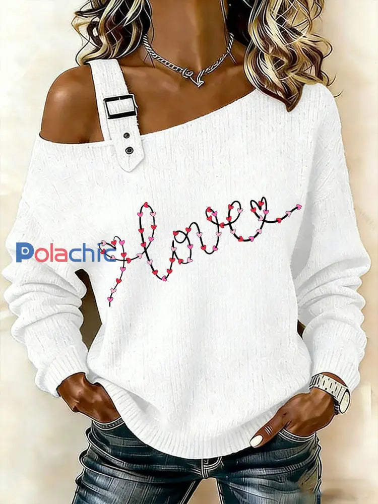 Haut à épaules dénudées coeur Saint-Valentin Femme Blanc / S