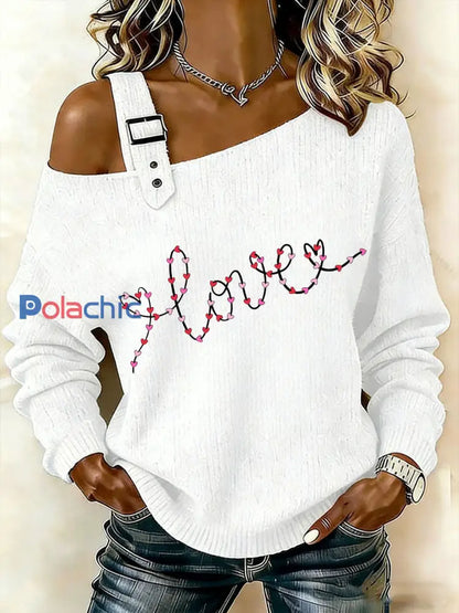 Haut à épaules dénudées coeur Saint-Valentin Femme Blanc / S
