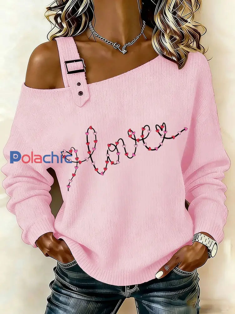 Haut à épaules dénudées coeur Saint-Valentin Femme Rose / S