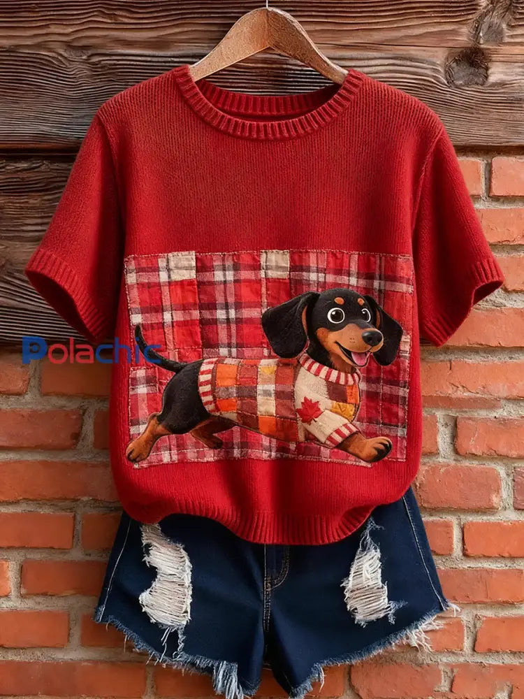 Haut à manches courtes en tricot confortable imprimé animal artistique pour femme A / S