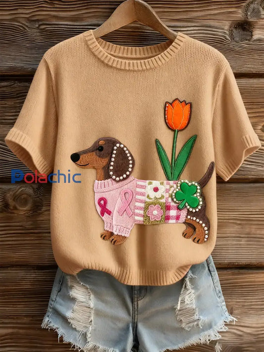 Haut à manches courtes en tricot confortable imprimé animal artistique pour femme A / S