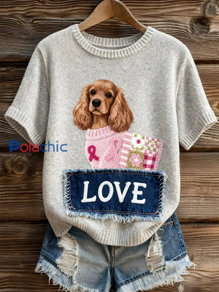 Haut à manches courtes en tricot confortable imprimé animal artistique pour femme A / S