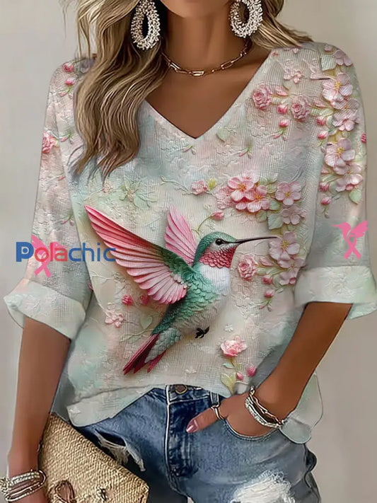 Haut à manches longues floral Hummingbird Women’s Breast Cancer Awareness comme image / S