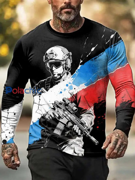 Haut À Manches Longues Imprimé Rétro Pour Homme comme image / S