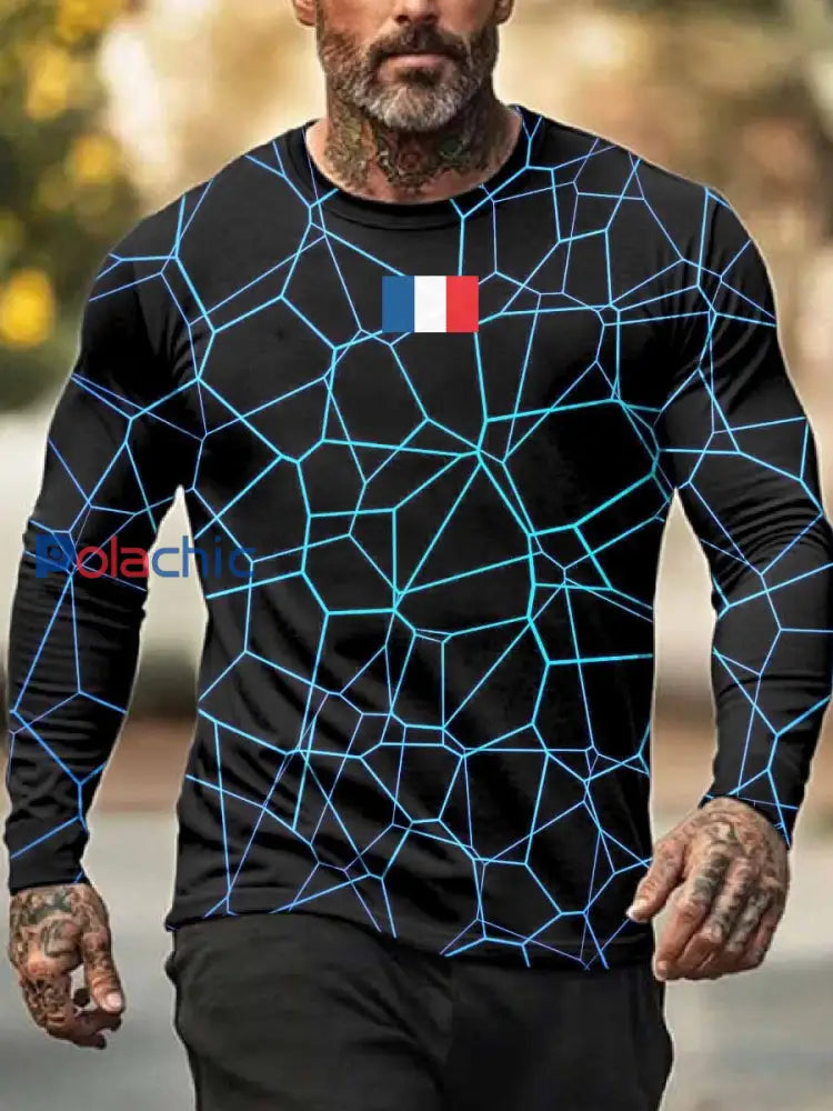 Haut À Manches Longues Imprimé Rétro Pour Homme comme image / S