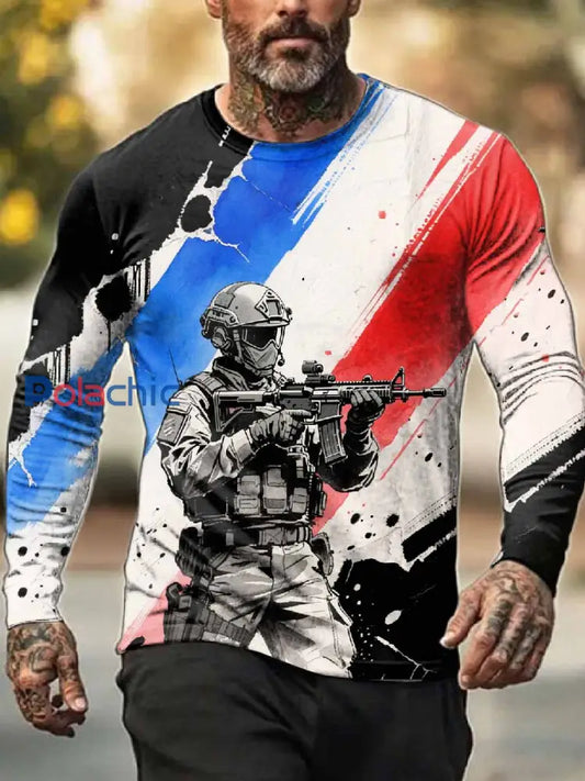 Haut À Manches Longues Imprimé Rétro Pour Homme comme image / S