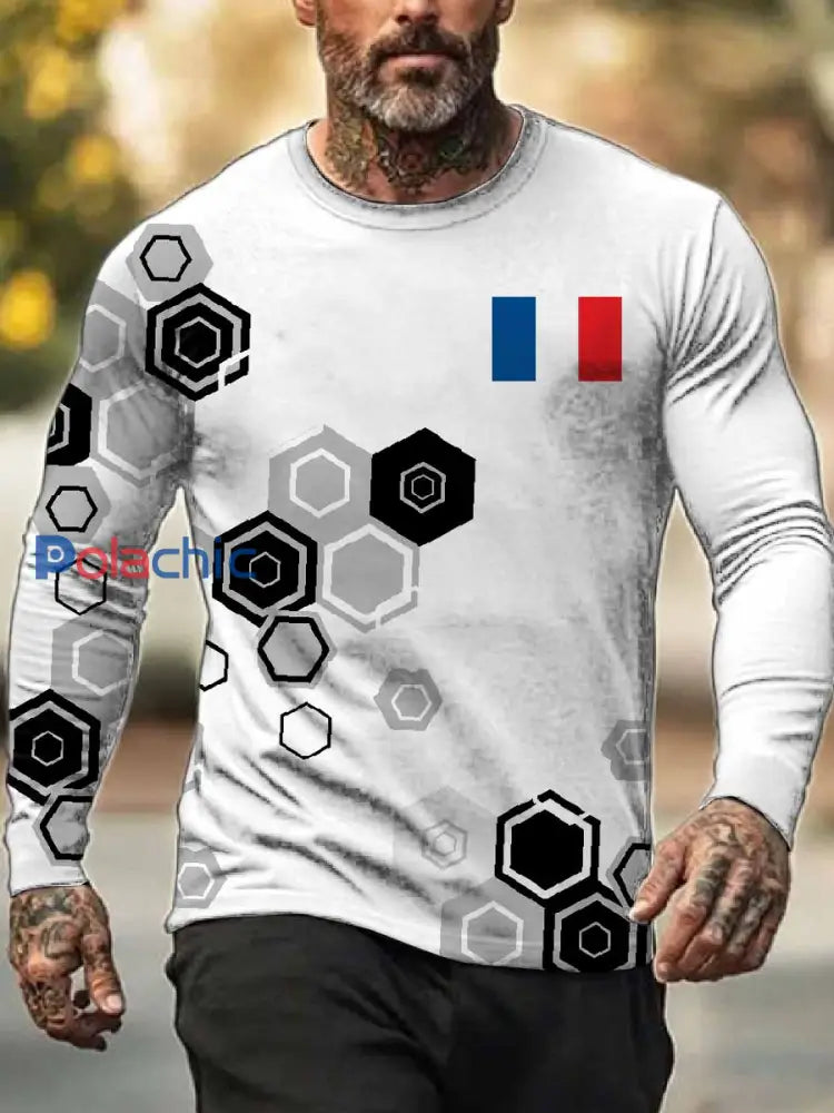 Haut À Manches Longues Imprimé Rétro Pour Homme comme image / S