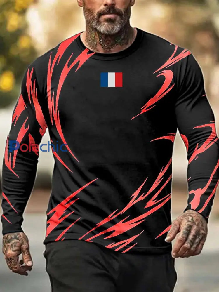 Haut À Manches Longues Imprimé Rétro Pour Homme comme image / S