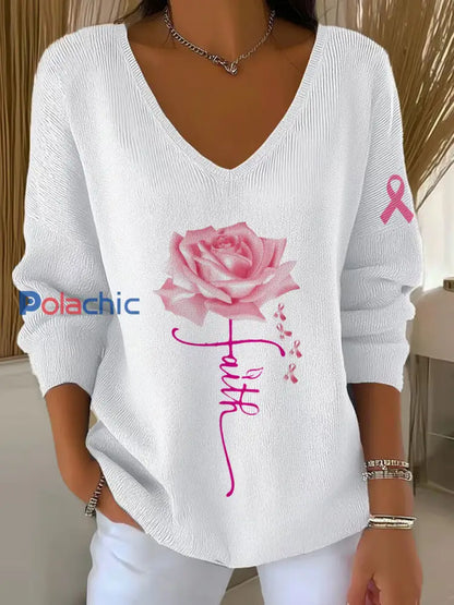 Haut à manches longues pour femmes Breast Cancer Awareness Blanc / S