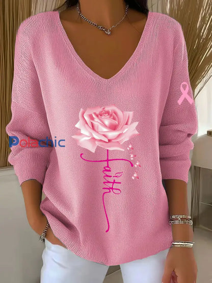 Haut à manches longues pour femmes Breast Cancer Awareness Rose / S