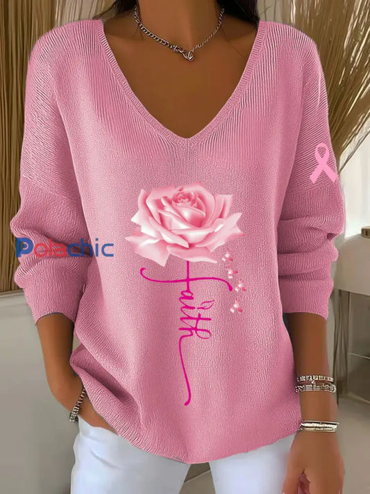 Haut à manches longues pour femmes Breast Cancer Awareness Rose / S