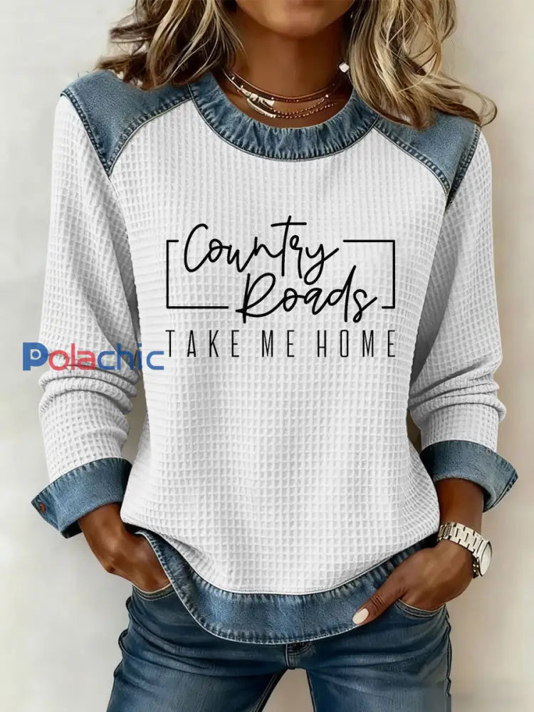 Haut à patchwork en denim Country Roads Take Me Home Femme Blanc / S