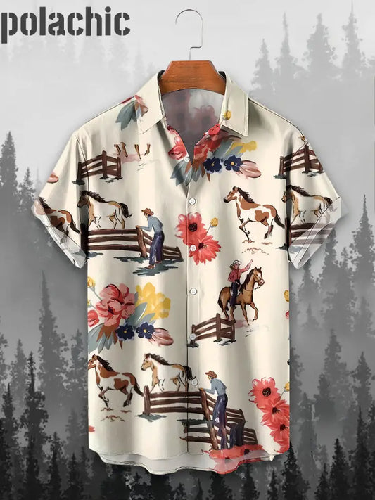 Haut Chemise À Manches Courtes Cowboy Rétro Western