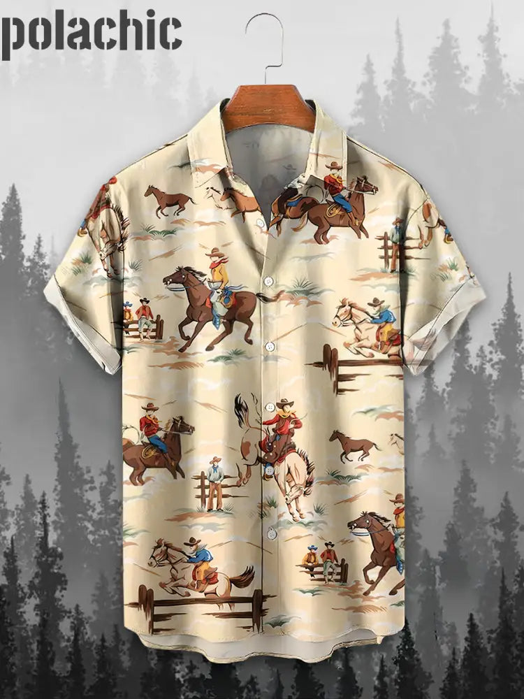 Haut Chemise À Manches Courtes Cowboy Rétro Western