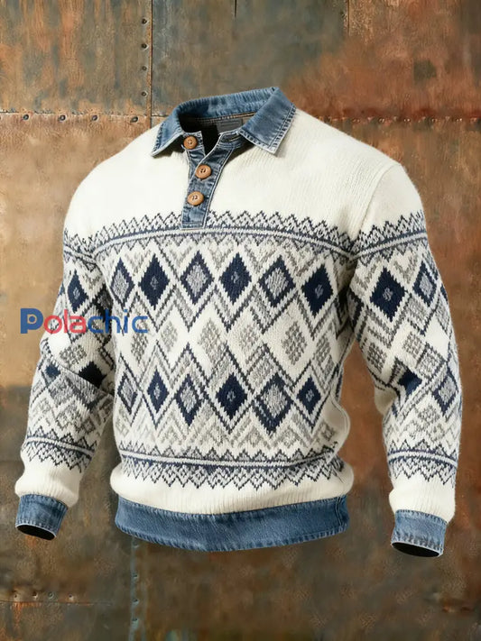 Haut col en denim automne et hiver pour hommes Blanc-Crémeux / S