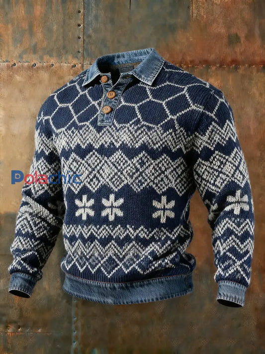 Haut col en denim automne et hiver pour hommes Bleu Marine / S