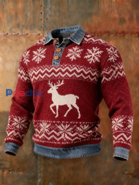 Haut col en denim automne et hiver pour hommes Rouge / S
