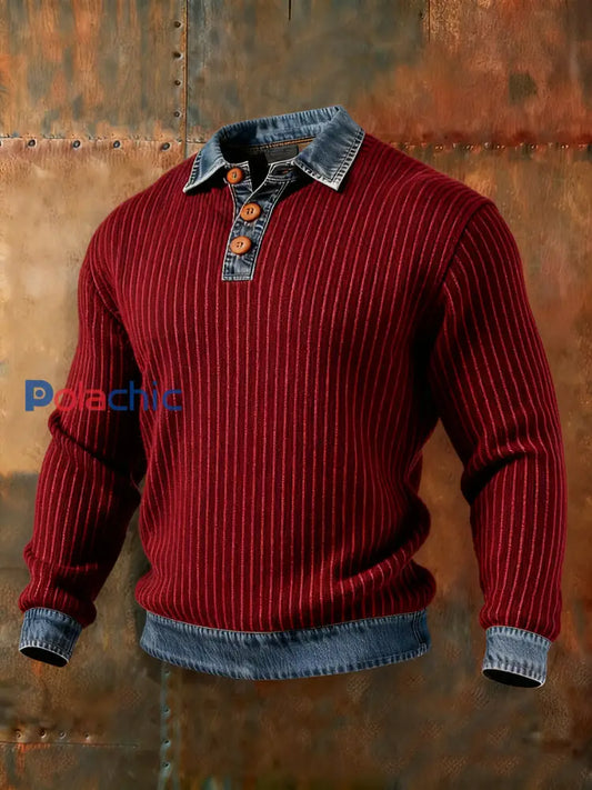 Haut col en denim automne et hiver pour hommes Vin Rouge / S