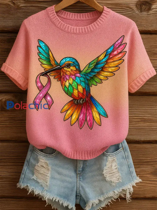 Haut confortable en tricot à manches courtes imprimé animal artistique pour femme A / S