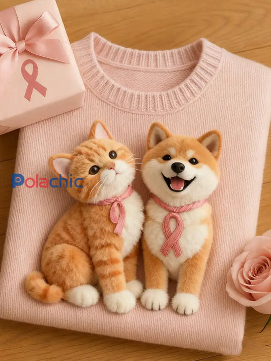 Haut confortable en tricot à manches courtes imprimé animal artistique pour femme A / S